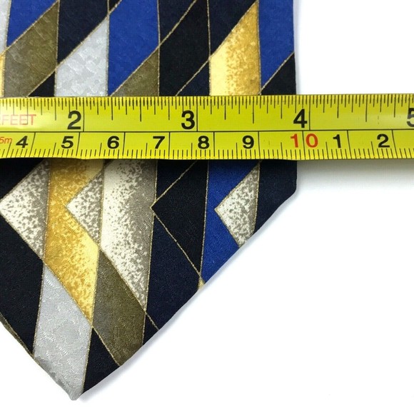 Elegant Striped Zig Zag Abstract Black Blue Yellow Gray 100% Silk Necktie ITALY - Picture 10 of 10